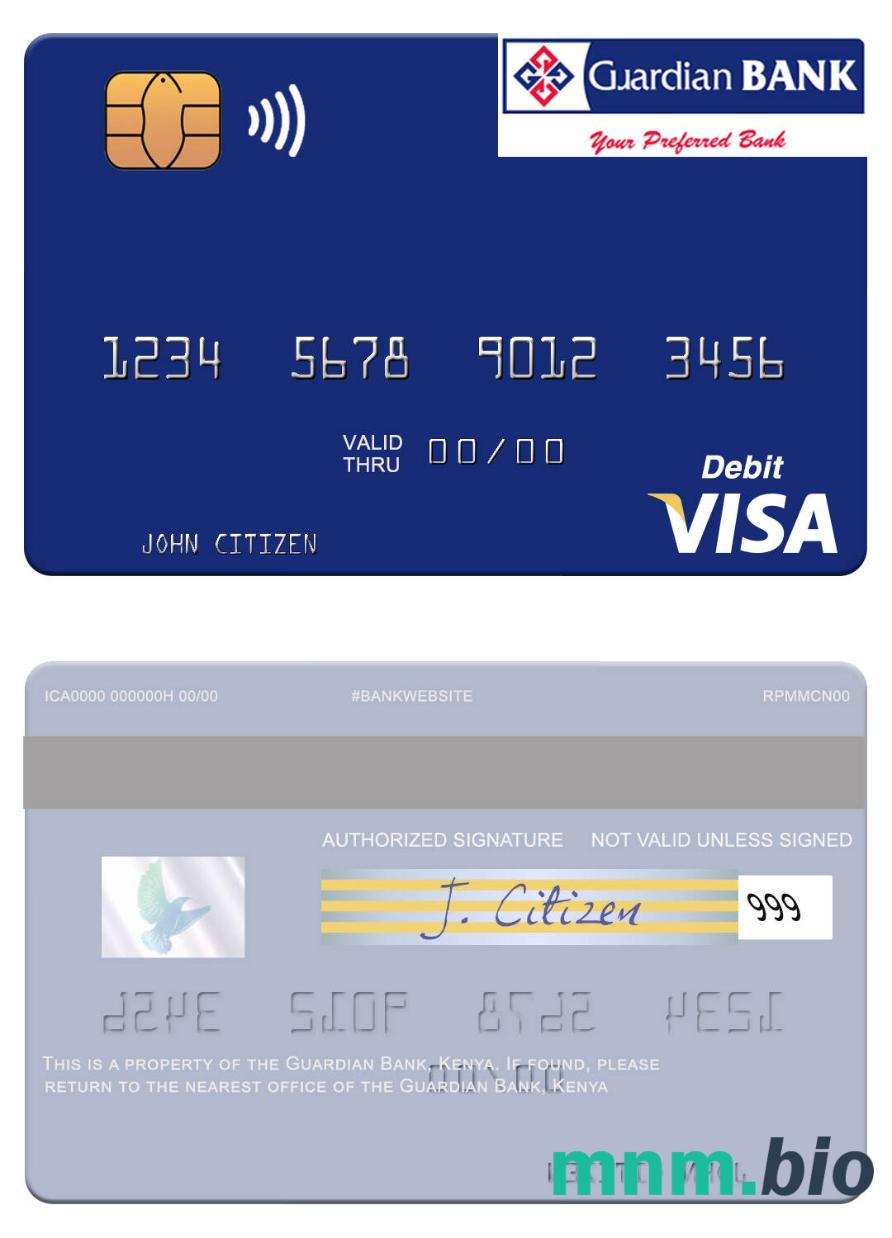 Kenya Guardian Bank visa debet karta przykład w formacie PSD